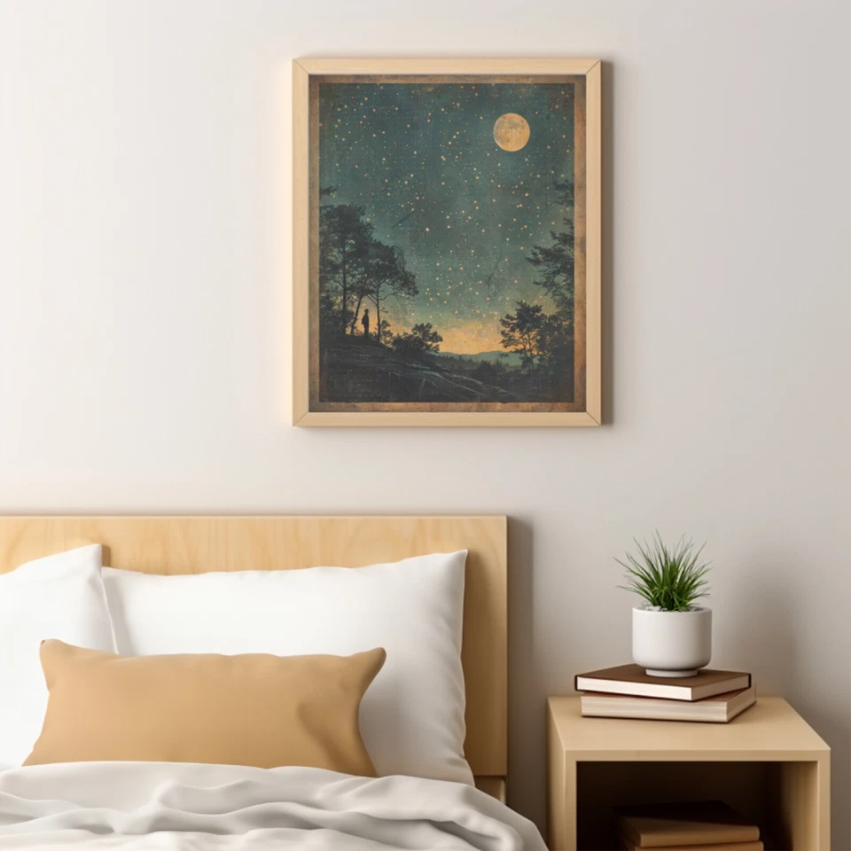Arte de pared retro de astronomía, impresión de póster vintage de STARGAZER, decoración de luna estrella del cielo Foto 3 de 4