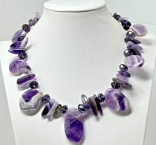 GORGEOUS Purple Amethyst Crystal Bead 17.5" Necklace with Sterling Toggle Clasp