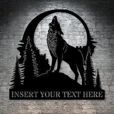 Personalized Wolf Display Metal Sign. Custom Howling Wolf Portrait Wall Decor
