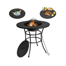 Tangkula 32 Inch Outdoor Fire Pit Dining Table, 4-in-1 Round Wood Burning Fir...