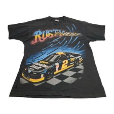 Vtg RUSTY WALLACE Single-Stitch NASCAR Black XL T-shirt USA MADE FADED w/HOLES 