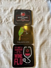 Cork Wine Coasters X3 From USA Well Red Screw The Cracker .. Polly Wants Wine 