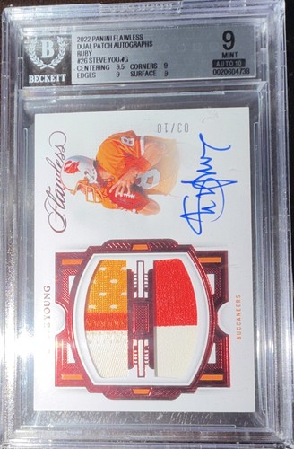 Panini 2022 Flawless Dual Patch Autographs Steve Young Ruby /10 BGS Auto pop 1