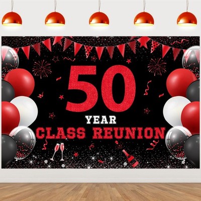JOYMEMO 5x3ft 50 Year Class Reunion Backdrop - Red and Black 50th School Clas...