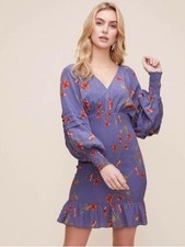 ASTR The Label Women's Dolman Smoked Mini Dress Size Medium Floral Blue & Red