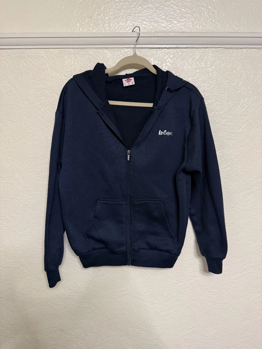 Sudadera con Capucha Lee Cooper Para Hombre Pequeña Azul Marino Bordada Escritura Logo Cremallera Completa Jersey