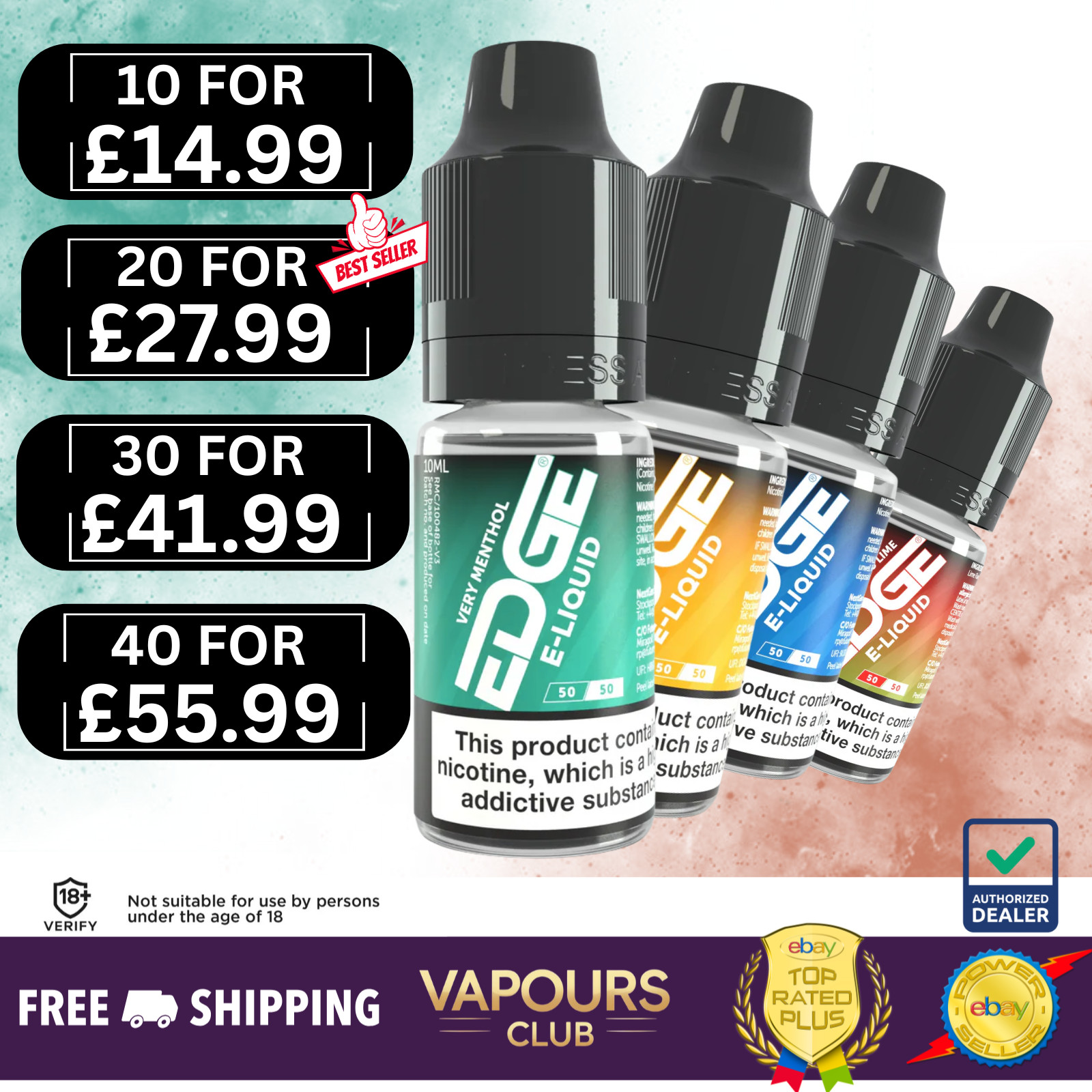 EDGE E-Liquid | All Flavours | MULTI-BUY DISCOUNTS | FREE FULLY TRACKED POST !!!