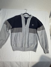 Vintage 80's Adidas Trefoil Sweatshirt Full Zip Jacket Taiwan Navy Blue Gray Med
