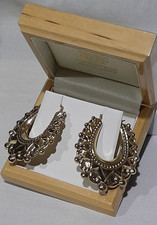 **LARGE Victorian Style 9ct Yellow Gold 48mm OVAL SPIKED CREOLE Hoop Earrings**