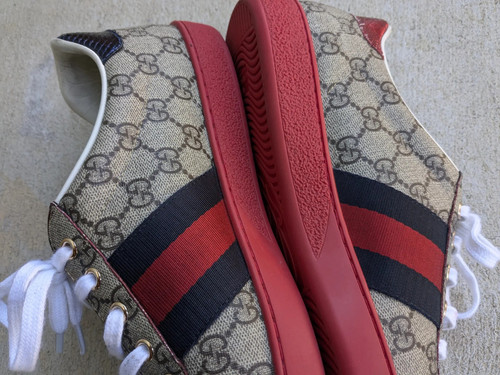 Gucci Ace Sneakers Monogram Men 13.5 Canvas Logo Red Shoes Low Tops 4429445 - Picture 11 of 16
