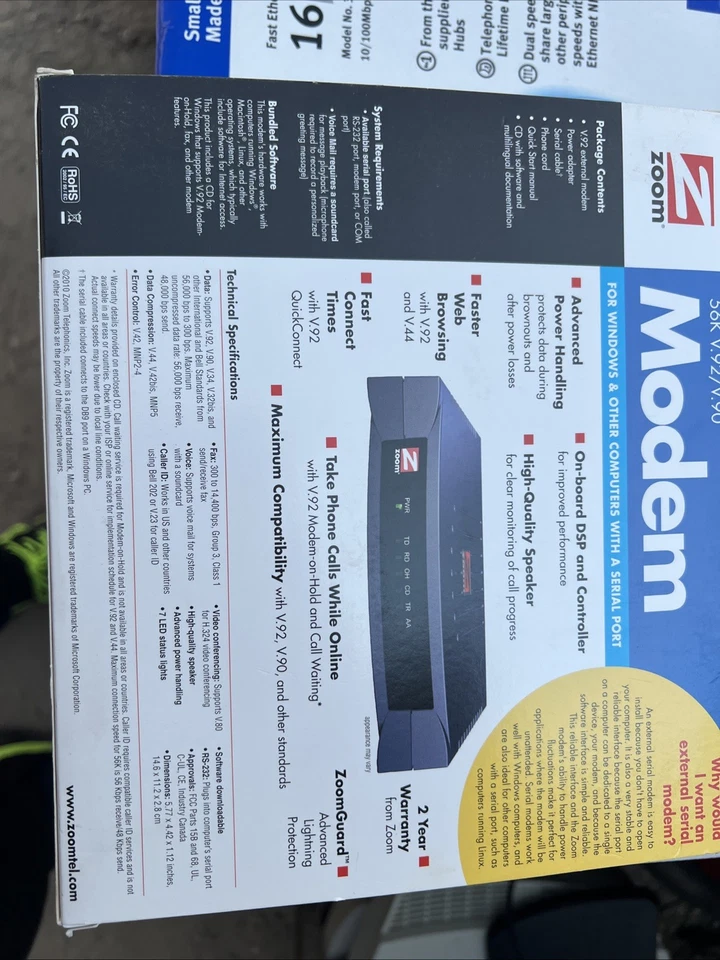 External Serial Modem Zoom Model 3049 56K V.90 V.92 - New/Sealed - SHIPS TODAY! - Image 3 of 4