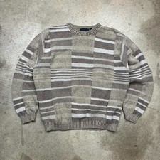 Vintage 90s Bill Blass chunky knit sweater beige Men Large cotton blend crewneck