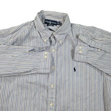 Ralph Lauren Shirt Mens XL Blue Stripe Classic Fit Long Sleeve Button Down Logo
