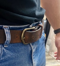 Brown Leather Belt with Brass Buckle