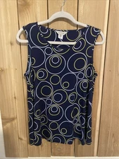 Mulltiples Blue w Yellow & White Circles Sleeveless Top Size M NWOT