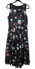 $598 Johnny Was Size 14 Womens Dress Floral Tea Length Black Mesh Embroidered
