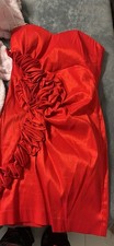 Apparal Women's Red Satin Strapless Mini Dress Sweetheart Ruched Ruffle, M