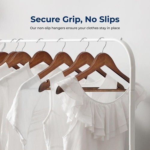 SereneLife 50 Pcs Wooden Hangers - Non-Slip w/ Chrome 360° Swivel Hook - Picture 3 of 7