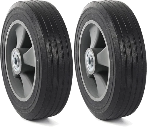 (2-Pack) 8" X 2" Flat Free Solid Rubber Tire and Wheel, 3/4" Axles Bore Hole wit - Picture 1 of 12