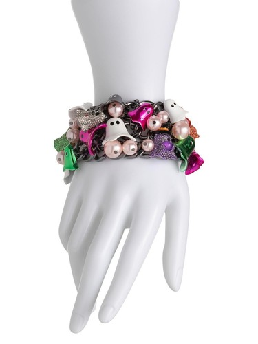 Betsey Johnson Bracciale Halloween Fantasma Charm, Multicolore con Perle e... - Foto 2 di 2