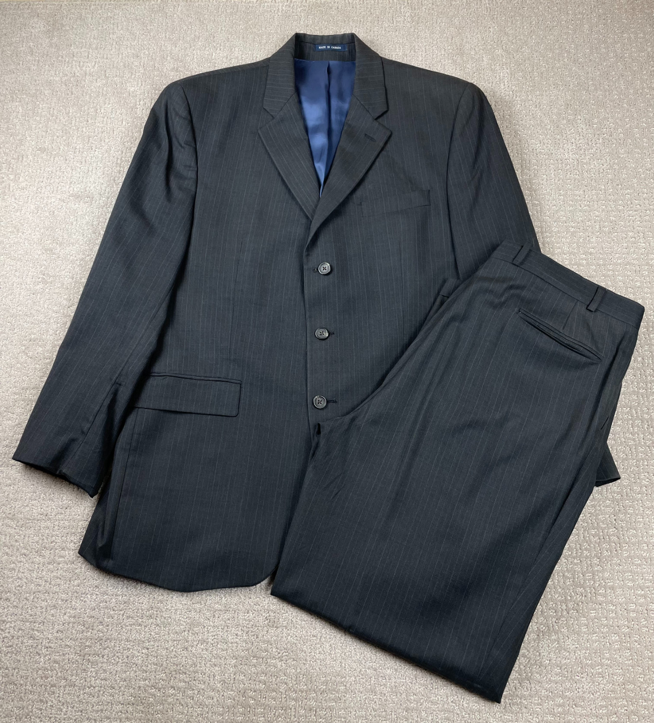 Vintage Ralph Lauren Suit Men 46 Pants 36x33 Gray Wool Striped Jacket Pants Set