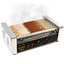 Hot Dog Grill Roller Commercial 18 Hotdog Maker Warmer Cooker Machine 7-Rollers