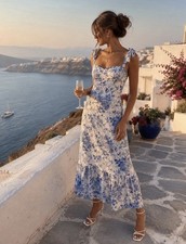 Reformation Blue and White NIKITA Floral Midi Dress