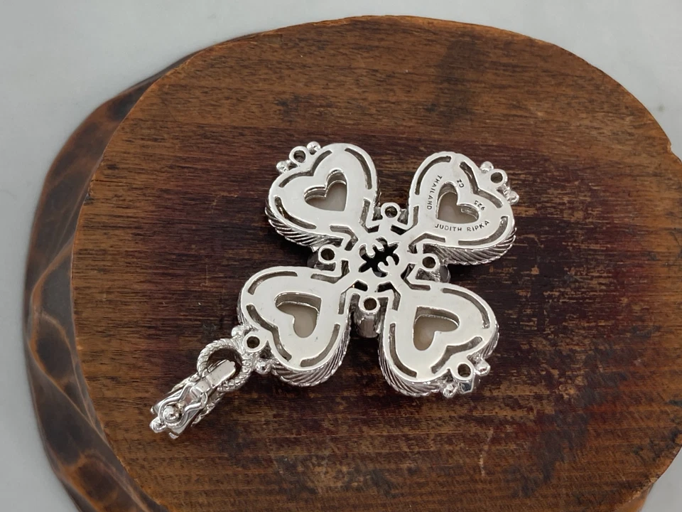 Judith Ripka Pink MOP Smoky Quartz CZ Stones Heart Maltese Cross Charm Pendant - Image 4 of 4