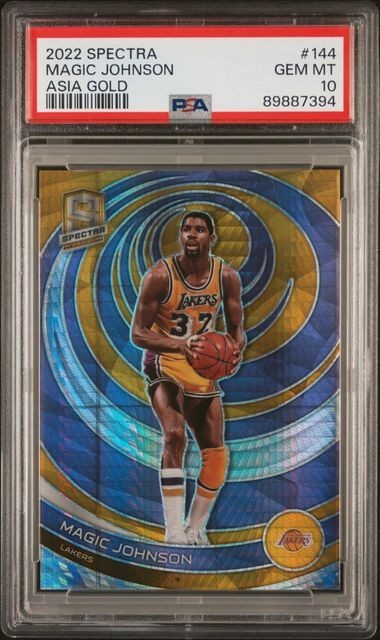 2022-23 Panini Spectra MAGIC JOHNSON #144 Asia Gold Prizm 06/10 PSA 10