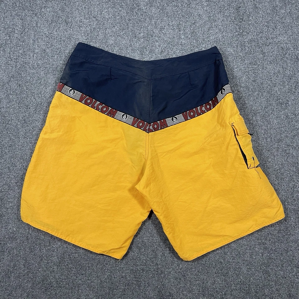 Vintage Y2K Volcom Men's Size 36 Surf Board Shorts Black Yellow 0750 - Image 2 of 4