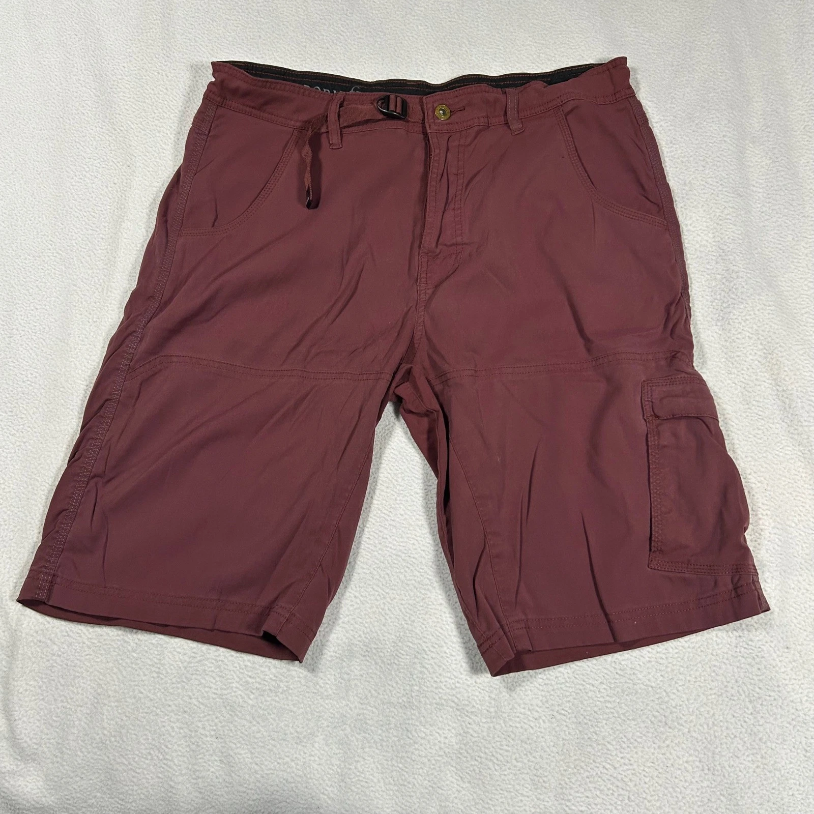 Prana Zion Shorts Mens 36W Burgundy Red Stretch Hiking Cargo 12 Inseam