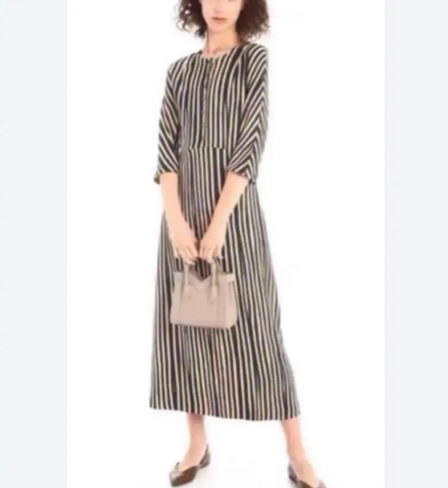 Maxi Vestido Max Mara Talla 40 No Funciona Azul Marino Rayas Estilo Acampanado Foto 2 de 4