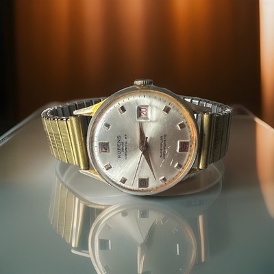 Vintage Rubéns Prima Data Matic 27 Superflat Mens Swiss Watch-Works ,Needs Atten