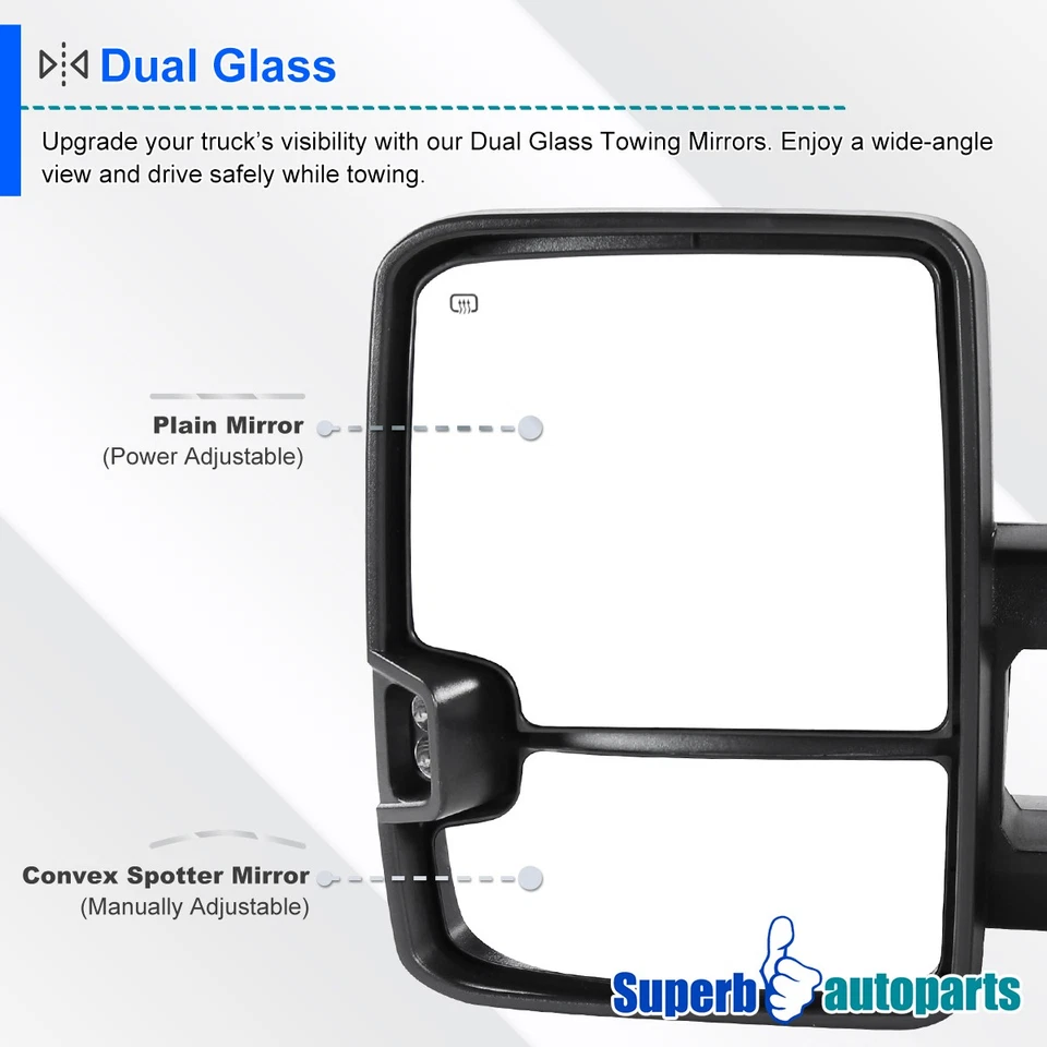 Fits 2007-2013 Silverado Sierra LED Signal Towing Extend Power Heated Mirrors - Image 3 of 4