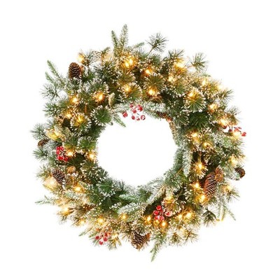 Puleo International Pre-Lit 24 Decorated Christmas Wreath with 50 Lights Green