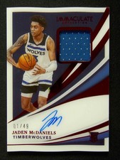 1/49≈1/1 2020-21 Panini Immaculate Jaden McDaniels #103 RC Rookie Patch Auto RPA