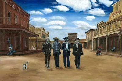 Pug Oil Painting Print of Pugs &  Ok Corral 16x24 print on fine art paper