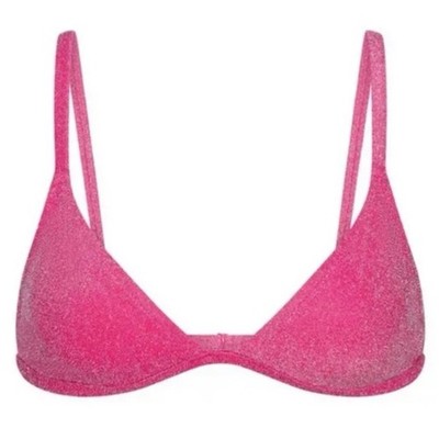 SKIMS Triangle Bikini Top 4X Pink Metallic Glitter Adjustable Strap NWT 