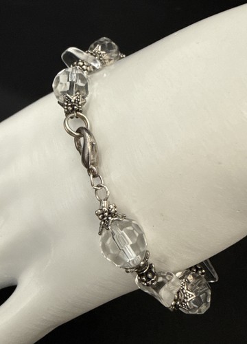 ARMBAND klar Quarz Steinsplitter klare Perlen Silber Akzente 7,5" siehe Fotos - Bild 4 von 4