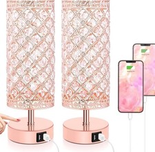 Touch Control Crystal Table Lamps With 2 USB Ports, 3-Way Dimmable Bedside Lamps