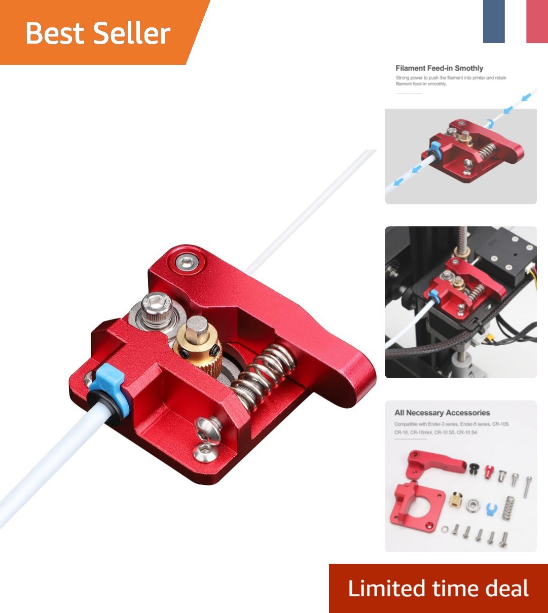 Extrudeur Rouge Haute Qualité Anti-Patinage pour Imprimante 3D Ender et CR10