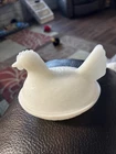 VINTAGE White Milk Glass Nesting Hen in Basket Candy Dish 4 3/8 Inch long