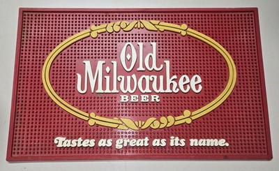 lot of 2 vintage 1977 Old Milwaukee beer rubber bar service mat