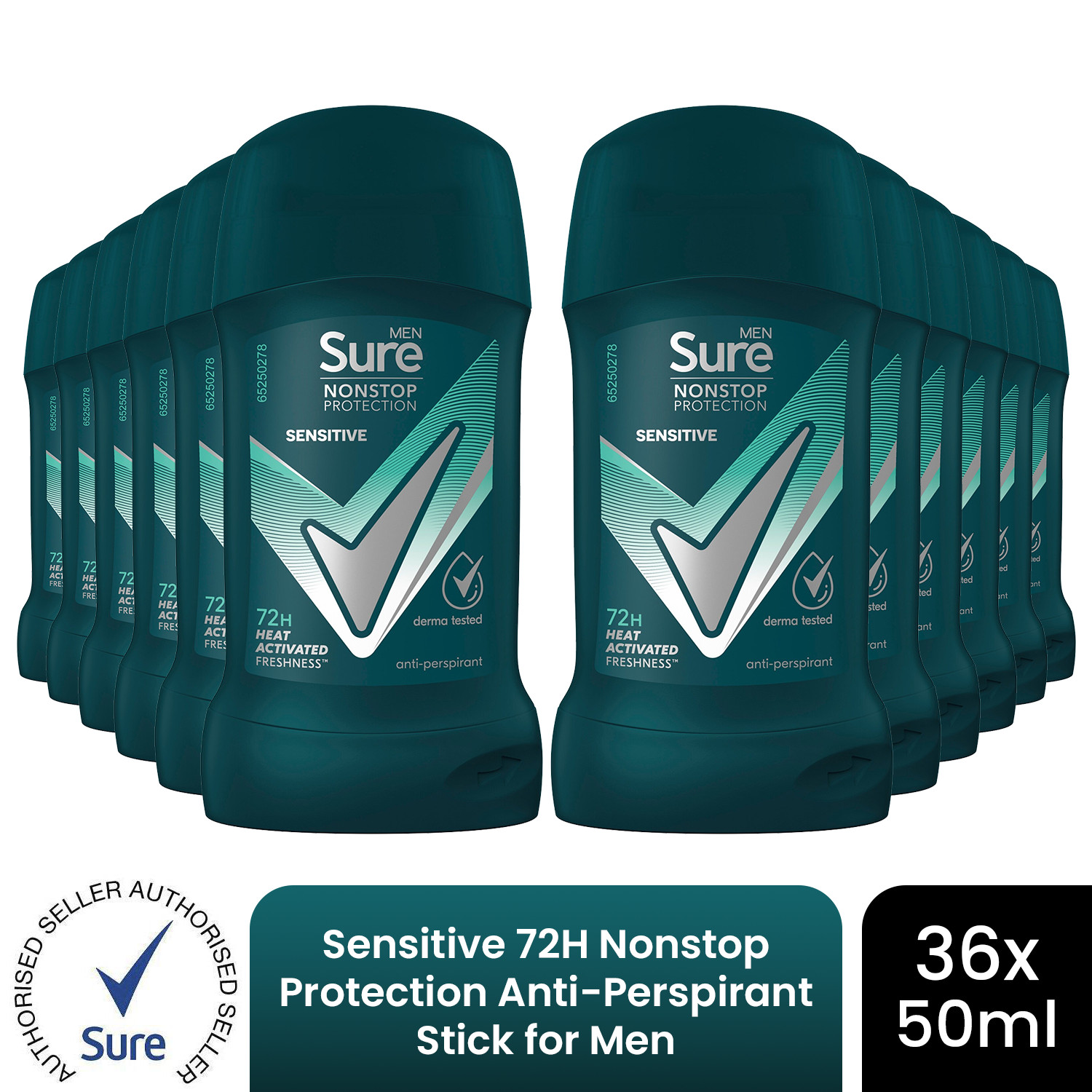 Sure Men AntiPerspirant Deodorant Stick Sensitive 72H Nonstop Protection,36x50ml