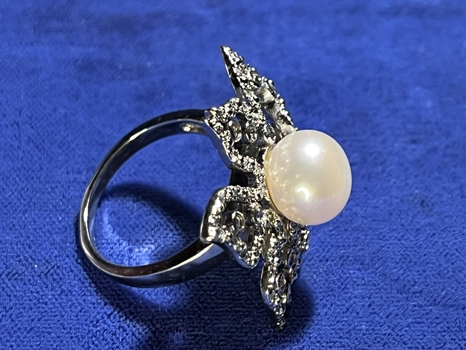 CGI Large Flower Rhinestone Ring With Large Pearl… - image 3