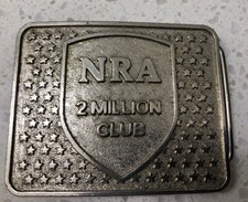 Vintage NRA 2 Million Club Belt Buckle Silver Tone National Rifle Association