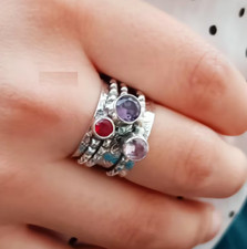 Garnet Gemstone Ring Spinner Handmade 925 Sterling Silver Ring All Size R324