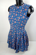 H&M Sassy Electric Blue Floral Fit & Flare Lined Mini Dress Size Medium