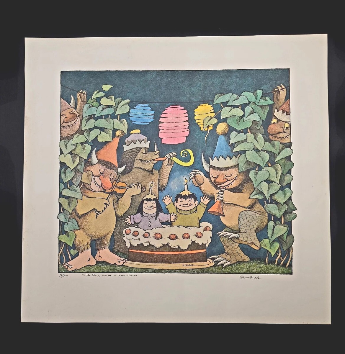 RARE MAURICE SENDAK SIGNED ART Where The Wild Things Are Birthday