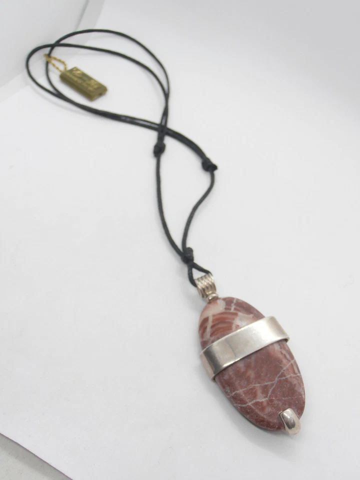 Ciondolo in ARGENTO 925 con DIASPRO rosso naturale e girocollo - pietra dura - - Immagine 4 di 4